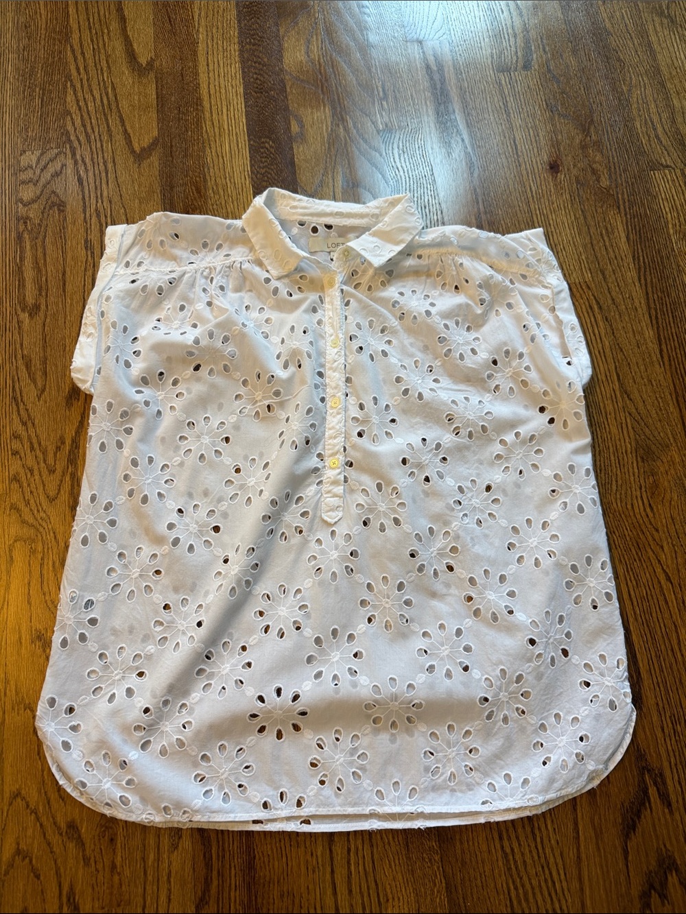 Ann Taylor Loft White Eyelet Button-Front Blouse